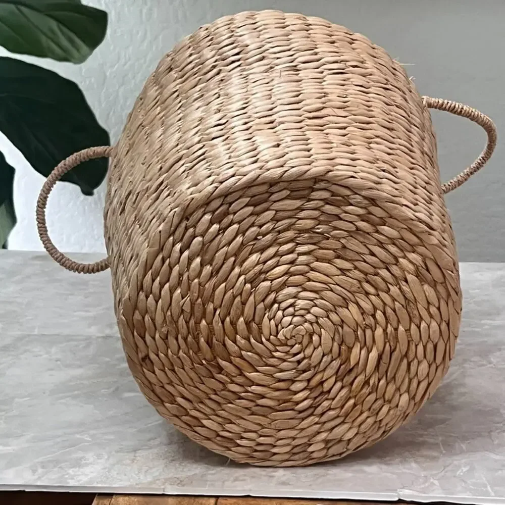 Water Hyacinth Round Multi-Use Basket With Handles Boho Decor 10